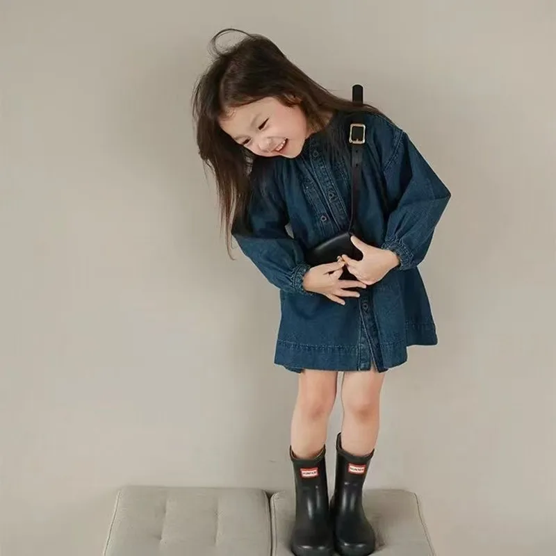 

Girls' Denim Shirt Dress Spring and Autumn New Children's Long Sleeved Casual Top Cute and Trendy Baby Girl Shirt