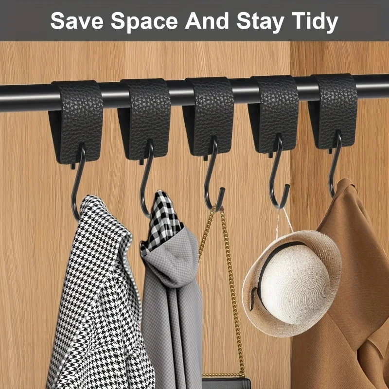 5Pcs Oval Lychee Pattern Pu Faux Leather + S-Shaped Auxiliary Hooks, Retro Fashion Creative Design Hooks, Can Support 20kg, Suitable for Home Auxiliary Hooks, Kitchen Utensil Hooks, Bathroom Storage Hooks, Multi-Functional Use, Suitable for All Seasons