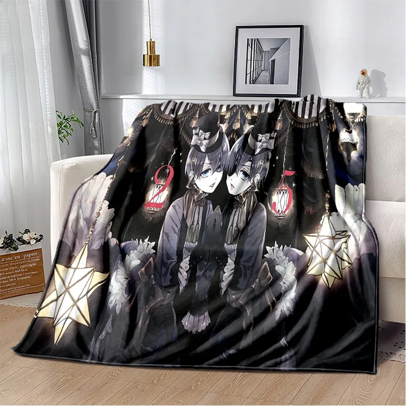 3D Anime Black Butler Cartoon Blanket,Soft Throw Blanket for Home Bedroom Bed Sofa Picnic Travel Office Rest Cover Blanket Kids