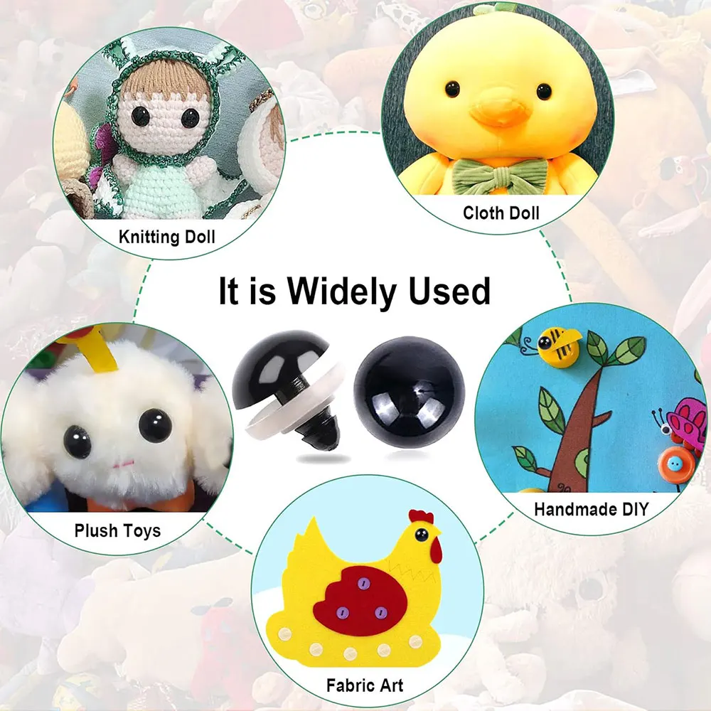Amigurumi Safety Eyes Kit 100pcs Black Plastic Round Eyes for Plush Toys Baby Teether Doll DIY Multi Size 5mm 8mm 10mm 12mm 14mm