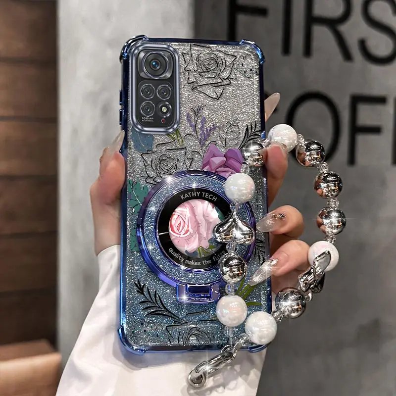 

Note 11Pro Fresh Rose Plating Bracelet Holder Phone Case For Xiaomi Redmi Note 9Pro 11 11Pro 10Pro 10 9S 9T 10X 11EPro 9 Cover