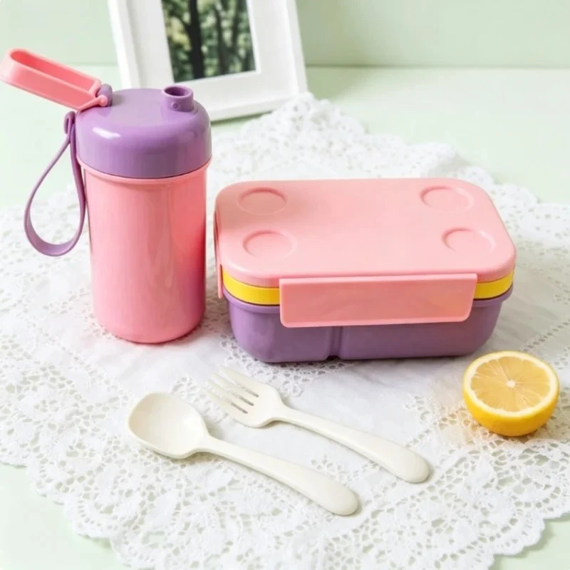 JUSTINLAU Large Capacity Double-layer Modular Lunch Box  Water Cup Set  Microwave Heating  Tableware Sealing  Student Lunch Box