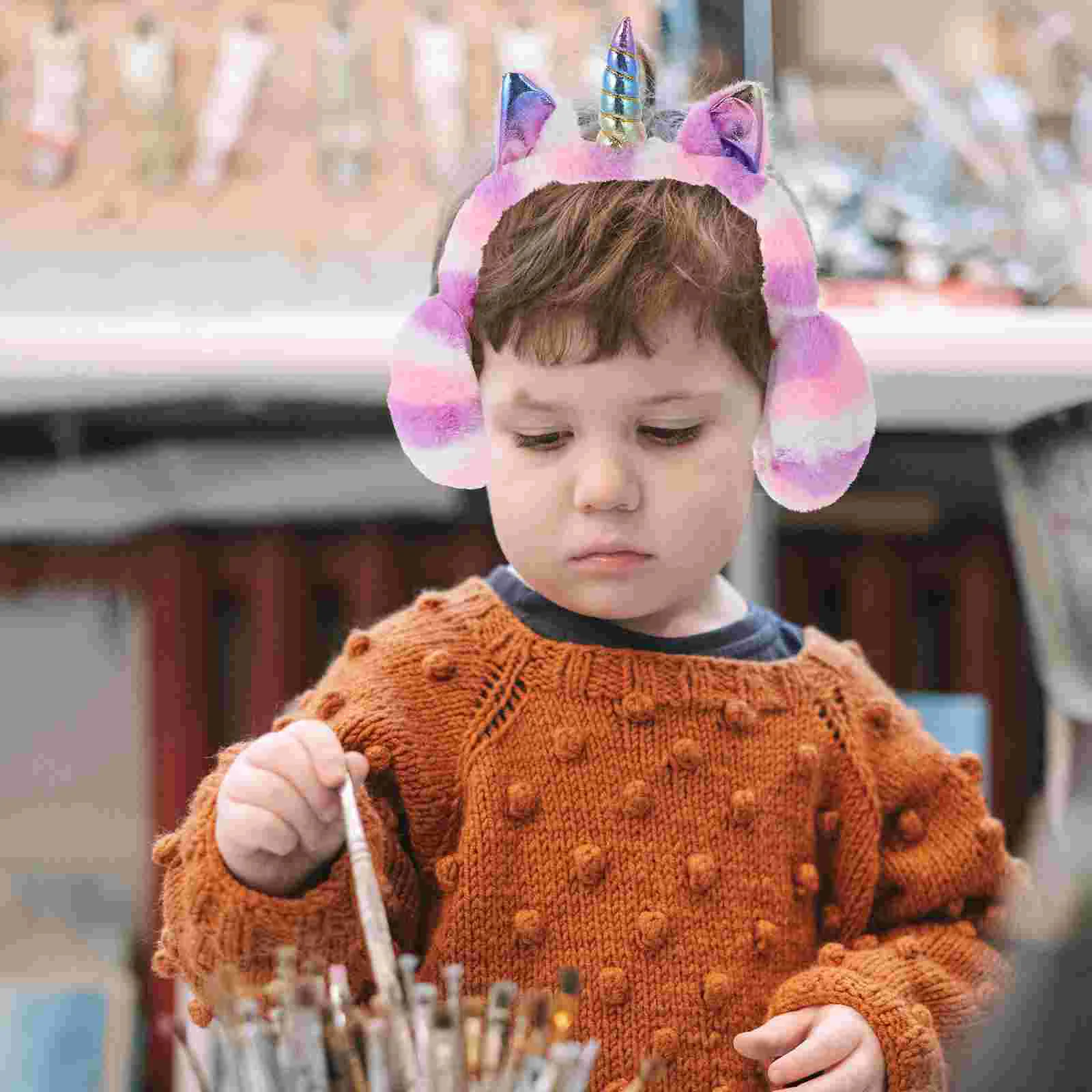 Cuffie antirumore invernali regolabili per ragazze, fascia per capelli con unicorno, fascia bianca più calda per uomo con copertura in peluche