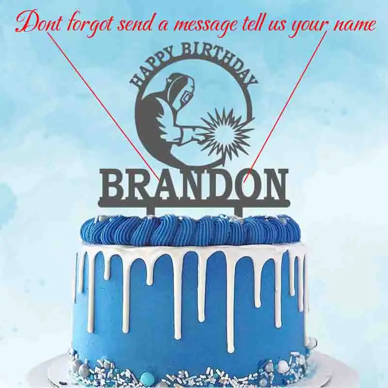 Personalized Welding Cake Topper Custom Name Welder Working Silhouette For Welder Birthday Party Cake Decoration Topper