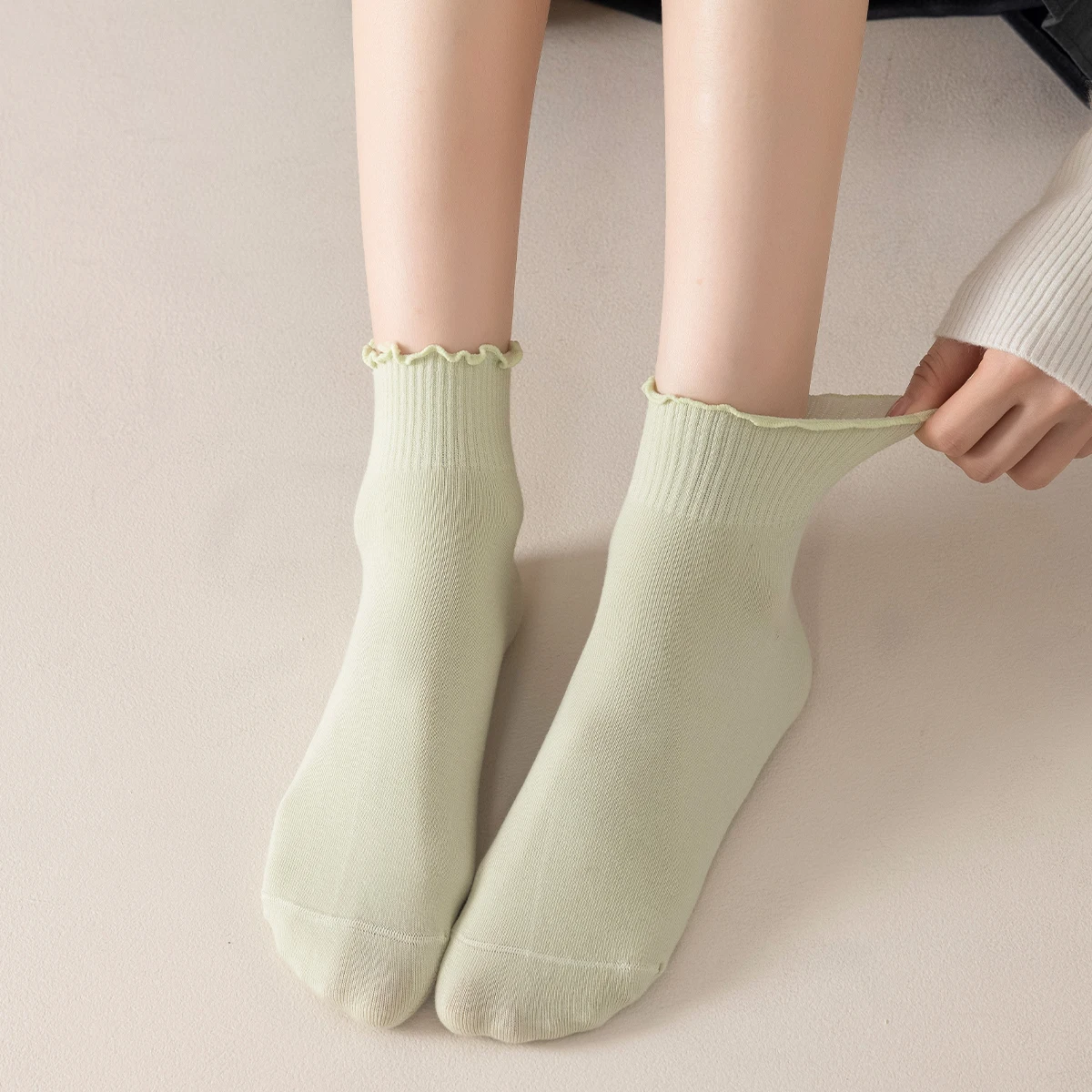 3 أزواج من الجوارب النسائية القطنية للربيع والخريف ذات اللون النقي البسيط من الدانتيل مع جوارب صيفية عصرية على طراز الكلية #3