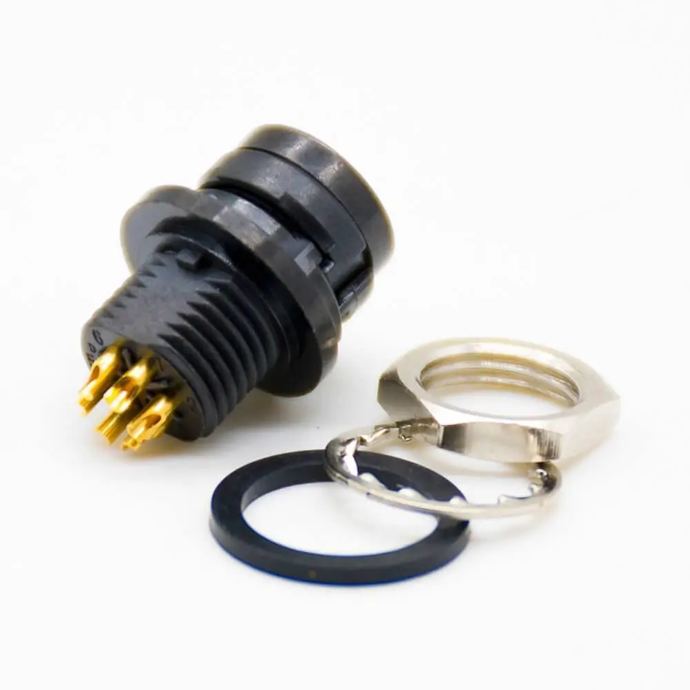 HR10 HRS Hirose Connector Male Receptacle 6 Pin Straight Back Mount Solder Cup Circular Push-Pull