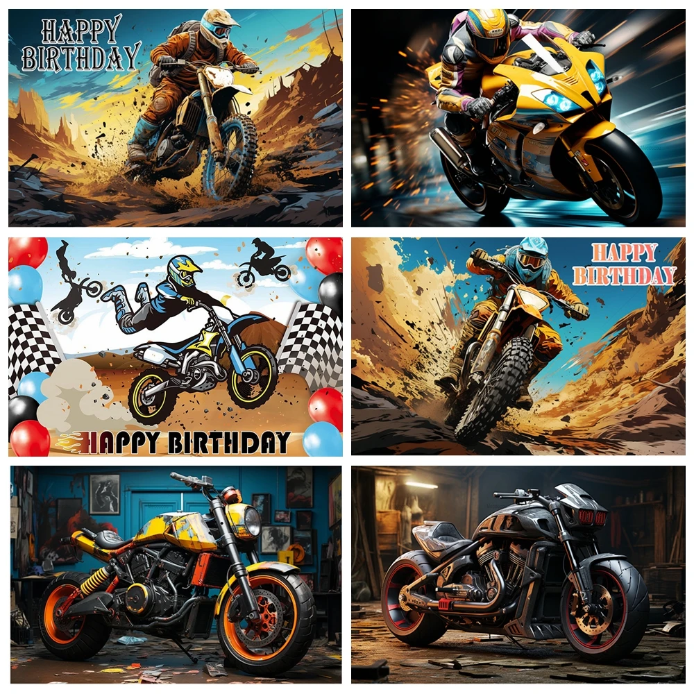 

Motocross Cartoon Racing Dirt Bike Motorcycle Background Children Boy First Birthday Party Decoration Banner Poster Background