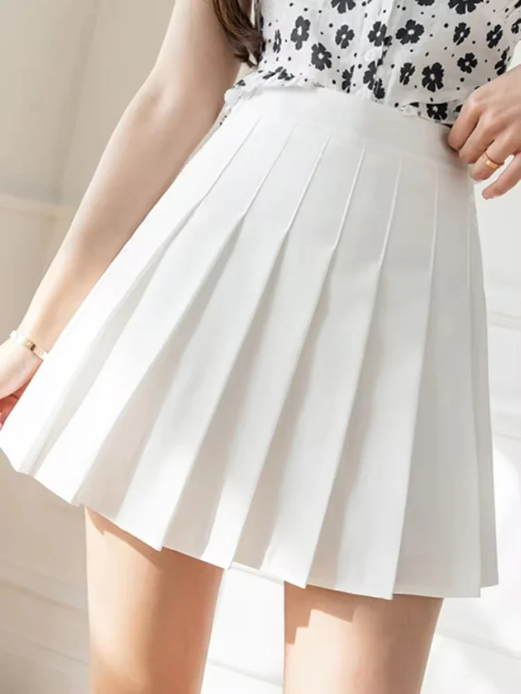 

White Women Pleated Skirts Summer High Waist Zipper Girls Dancing JK Mini Skirts Black Fashion Student A Line Faldas