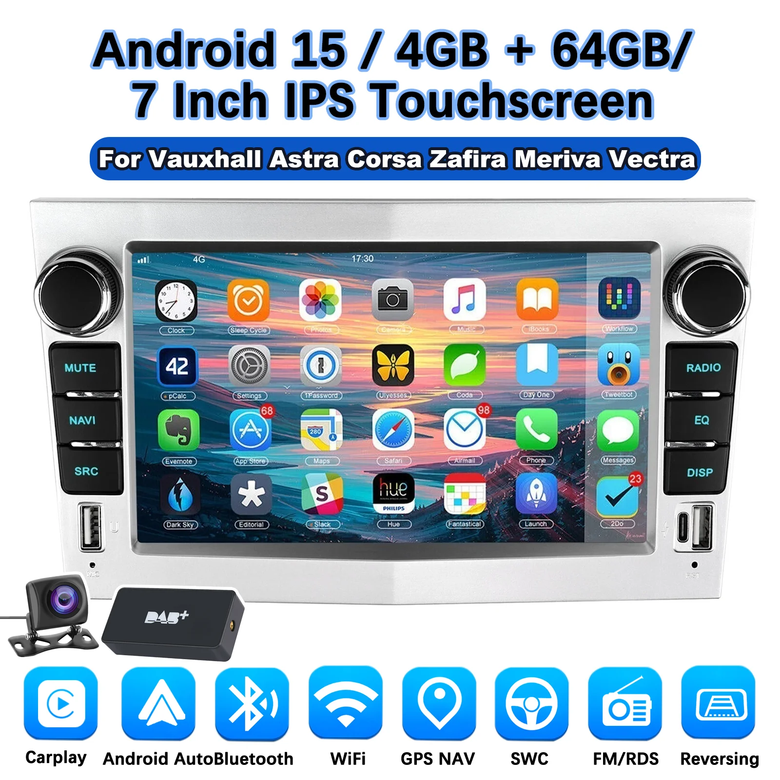 MOPECT Draadloze CarPlay Android Auto Autoradio voor Opel Astra Vectra Vauxhall Antara Zafira Corsa Vivaro Meriva BT RDS DAB+ DVR