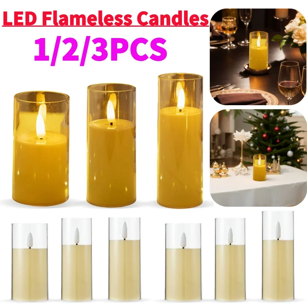 

1-3Pcs LED Candle Light Flameless Electric Candles Lamp Acrylic Glass Battery Flickering Fake Tealight Candle Bulk Decor Candle