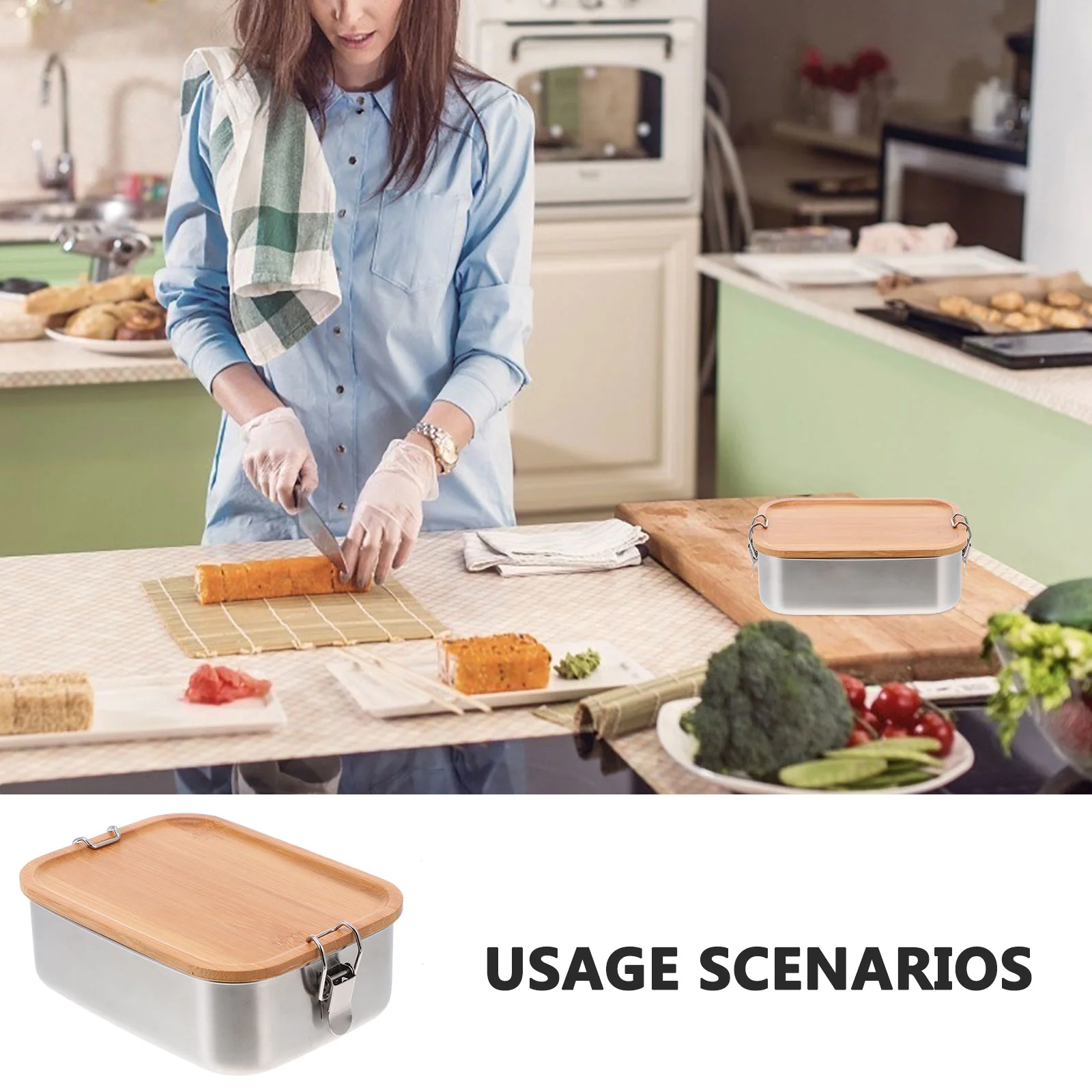 

1pc Stainless Steel Lunch Box Food Container Sealed Leakproof Durable Bento Camping Tableware Sushi Box Portable Storage