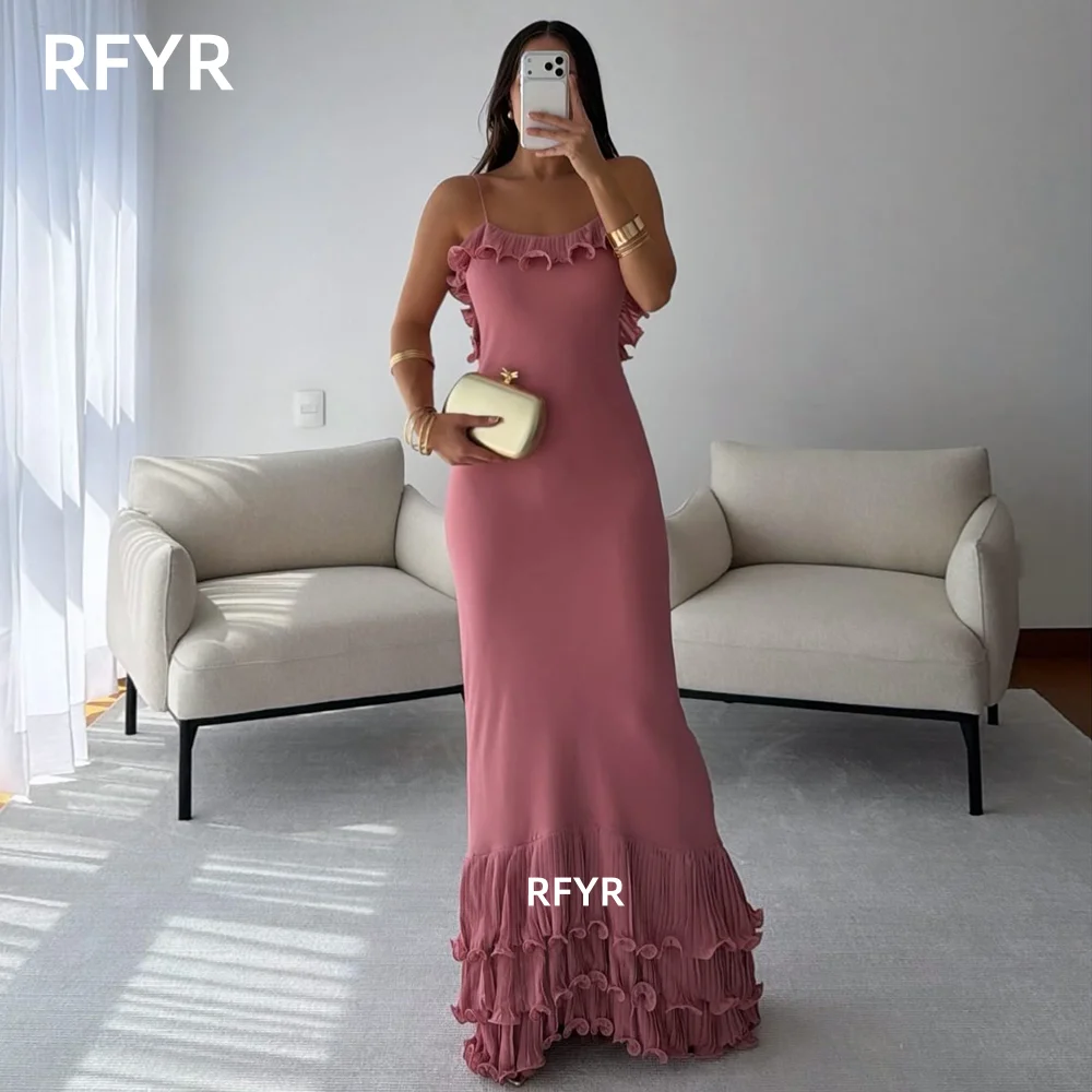 

RFYR Blush Evening Dress Backless Prom Dress with Pleats Mermaid Gala Dresses for Arabic Women vestidos de fiesta Customized