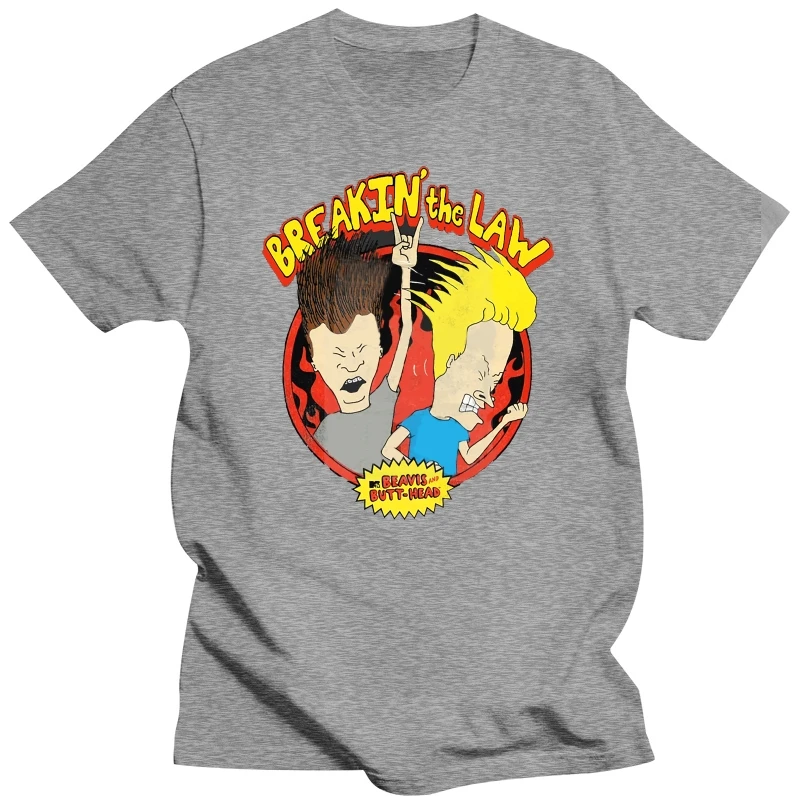 Rare Beavis And Butthead T Shirt Gray Vintage Breakin The Law 8 Cartoon T Shirt Men Unisex New Fashion Tshirt Loose 016747