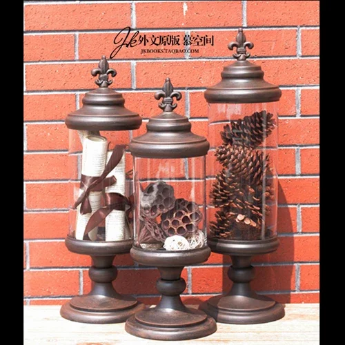

JK Mu Space, model room display props, European-style American retro wrought iron old storage tank three-piece ornament