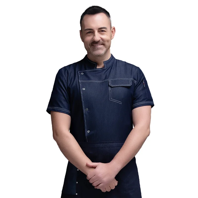 調理ジャケット半袖シェフ制服ベーカー作業服ウェイターレストランホテル服シェフシャツ男性用クックコート