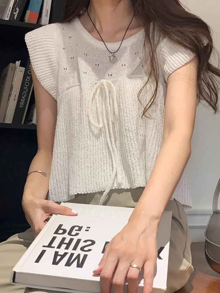 

Ele ort Svel round Ne Hollow out T Top Women's Faion Knitted Sweater Sweet Sle Korean Commute Design