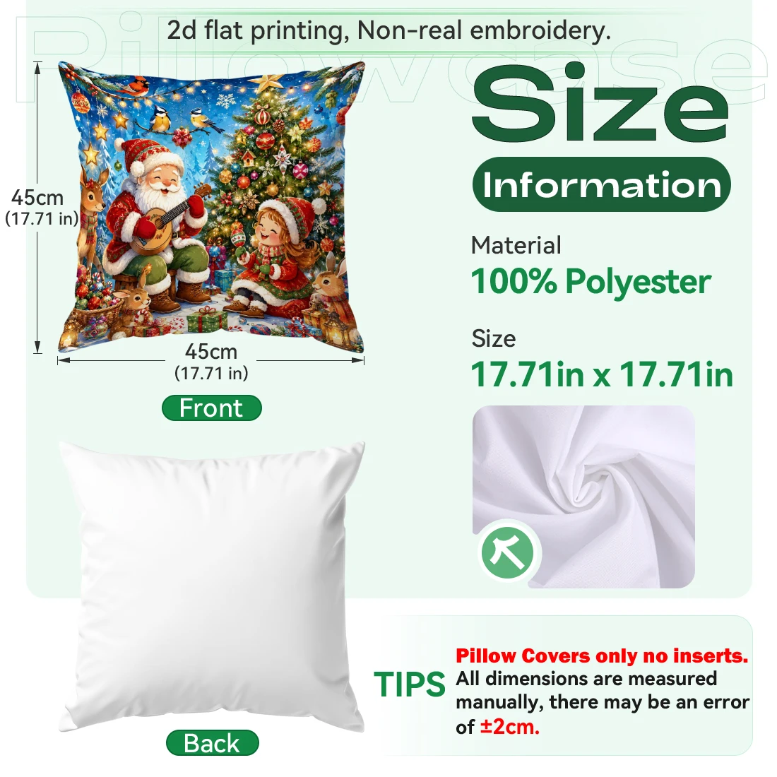 Watercolor Christmas Fairy-Tale Cushions Pillowcase Polyester Cushion Cover Throw Pillow Pillowcover Home Car Sofa Decor