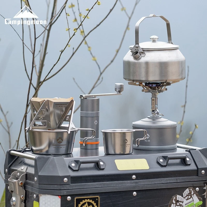 CAMPINGMOON Outdoor Camping Hand Brewed Coffee Grinder, Hand Cranked Coffee Mill, Stainless Steel Grinding Core