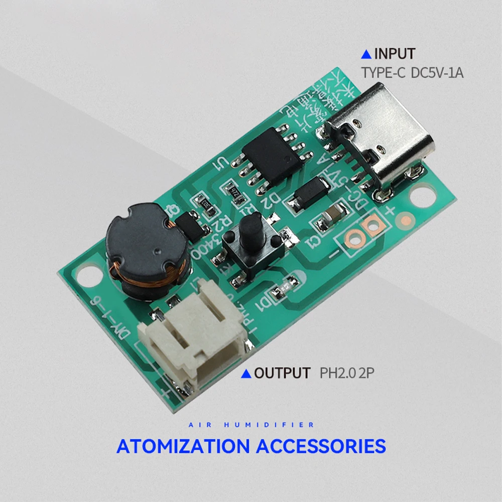 DC 5V 1.5-2W Mini Single Jet Humidifier Misting Module Ultrasonic Atomization Driver Board Type-C Interface