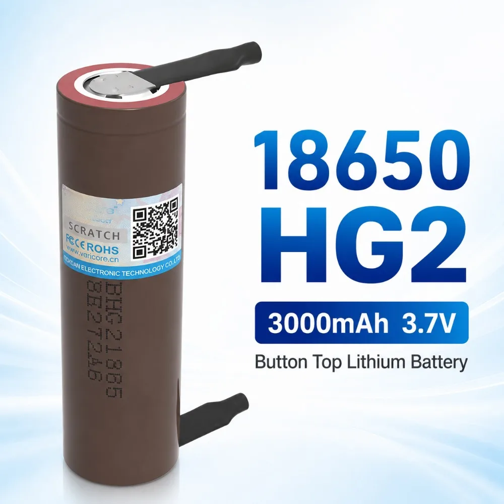 18650 HG2 Lithium Battery 3.7V 3000mAh Power Cell With Nickel Sheet 15A Continuous Discharge For Flashlight E-Bike