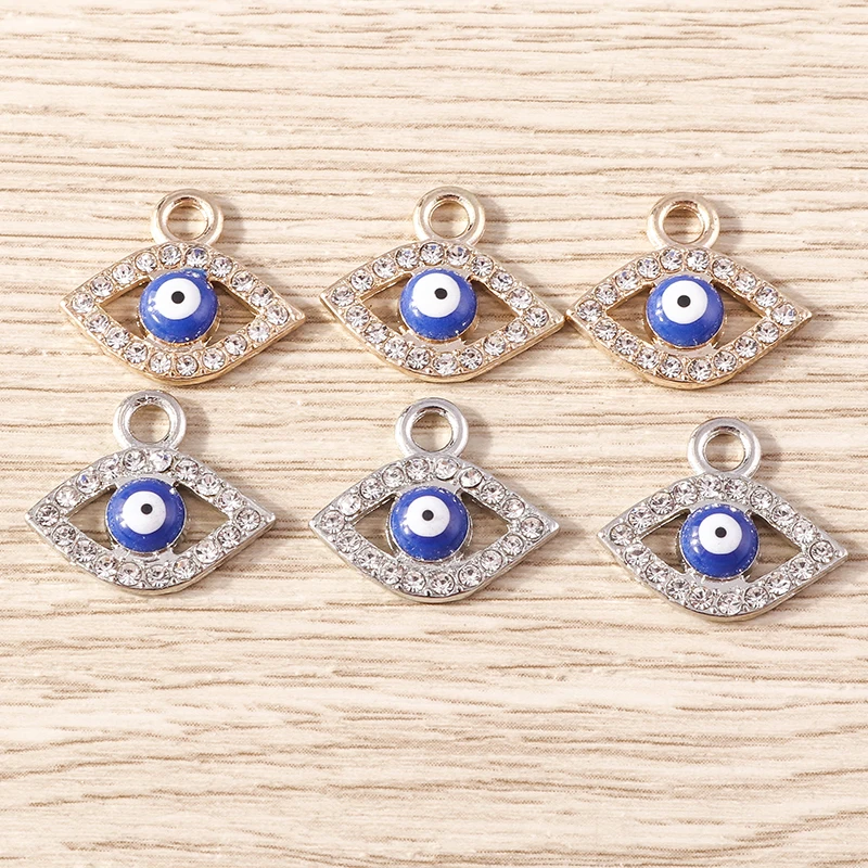 10 Stück niedliche, gemischte Kristall-Metall-Anhänger mit bösem Blick für die Herstellung von Ohrhängern, Halsketten, DIY-Handwerksarbeiten, Schmuckzubehör – Detail 2