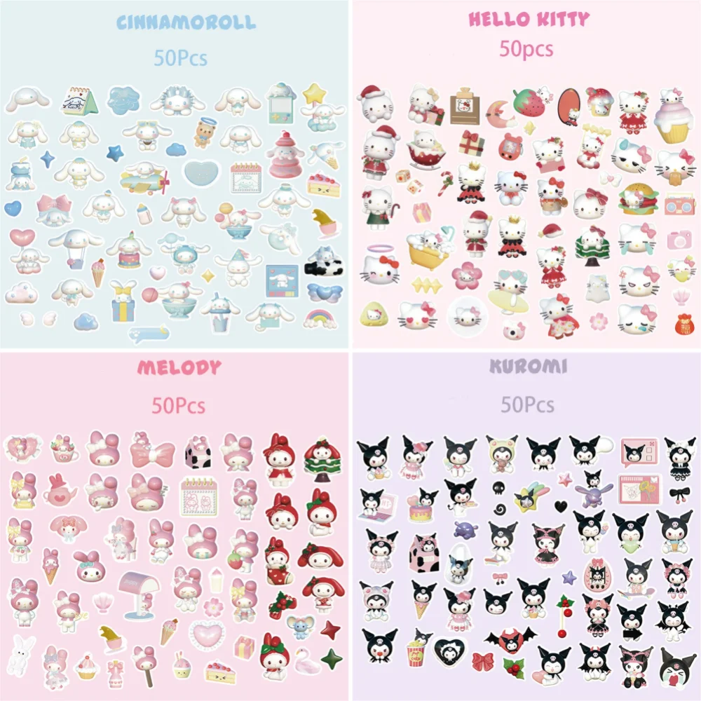 

50/100 шт. аниме Sanrio Hello Kitty наклейки мультфильм мелодия Cinnamoroll Kuromi DIY украшения для ручного счета наклейки подарки для девочек игрушка