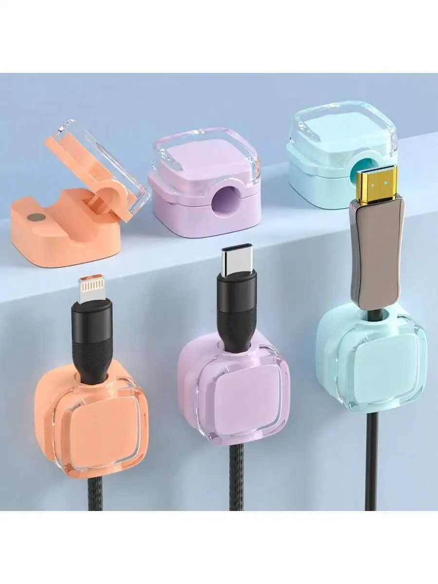 

6Pcs Set | Vibrant Magnetic Cable Organizers - Durable Plastic, Desk & Wall Mountable, Effortlessly Neatens Phone Data & Chargin