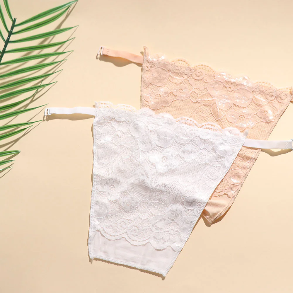 Flower Strapless Insert Wrapped Chest Mesh Clip on Bralette Lace Anti-Glare Tube Top Invisible Thin Clip-On Mock Camisole Girl