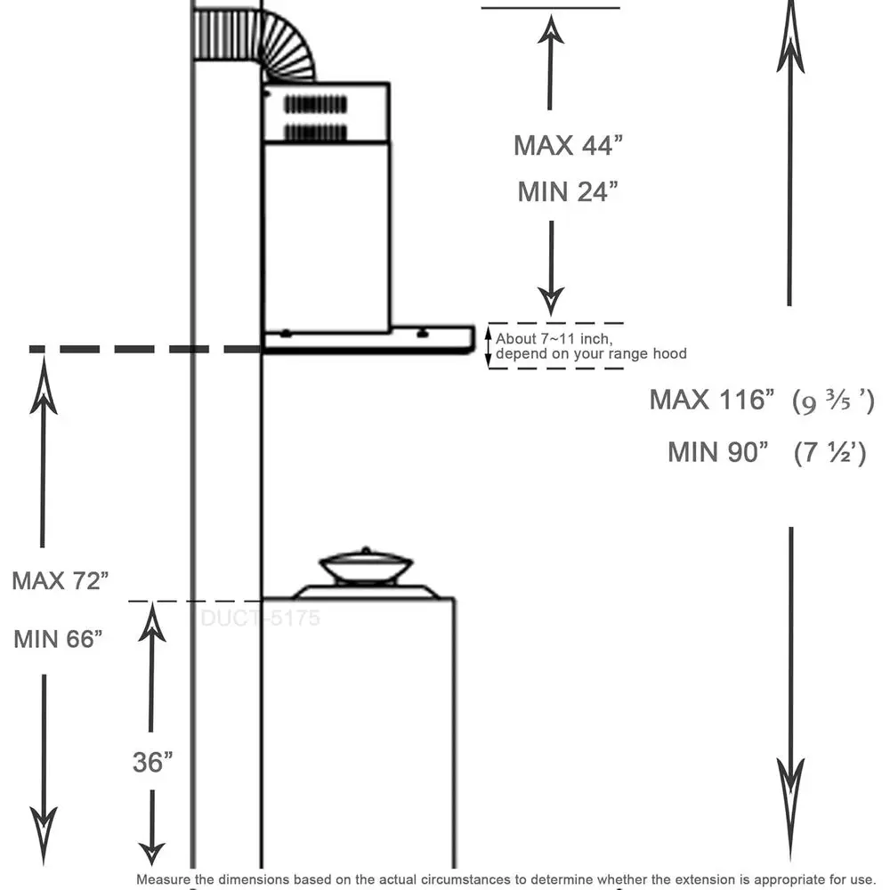 Okap kuchenny montowany na ścianie, ze stali nierdzewnej, z kominem i osłoną na rurę odprowadzającą powietrze, do sufitu o wysokości do 2,7 m.