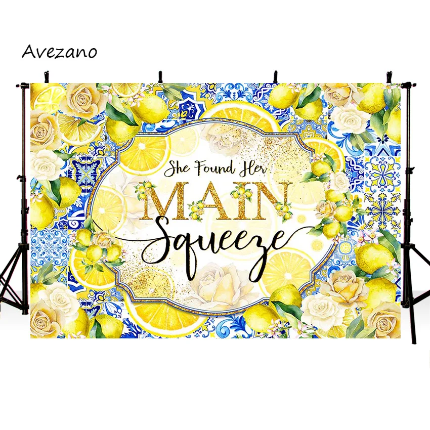 Avezano Bridal Shower Backdrop Lemon Themed She Found Her Main Squeeze Engagement Party Blue Tile Floral Wedding Photo Props