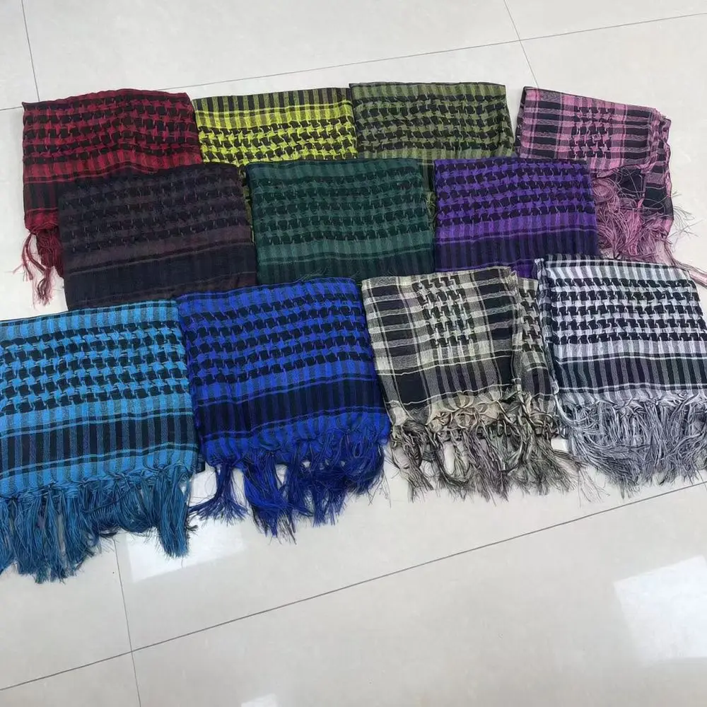 Outdoor Tactical Tassel Scarf Houndstooth Pattern Breathable Polyester Accessory Camping Hiking Unisex Head Wrap