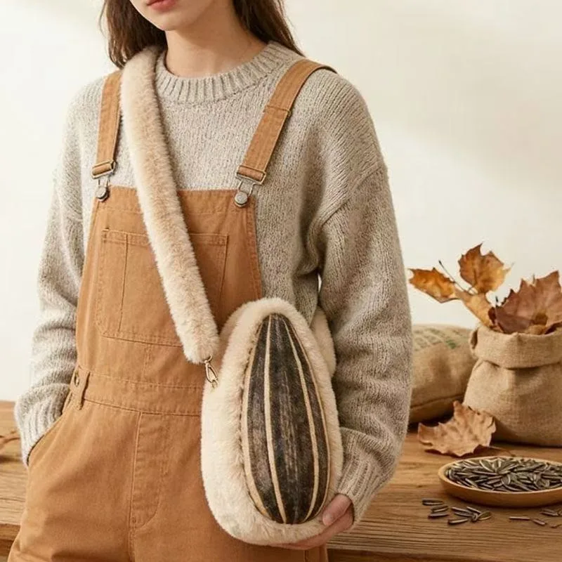 New Sunflower Seeds Plush Backpacks Soft Cute Plushie Crossbody Bag Versatile Casual Single-shoulder Bag for Women Kawaii Bag
