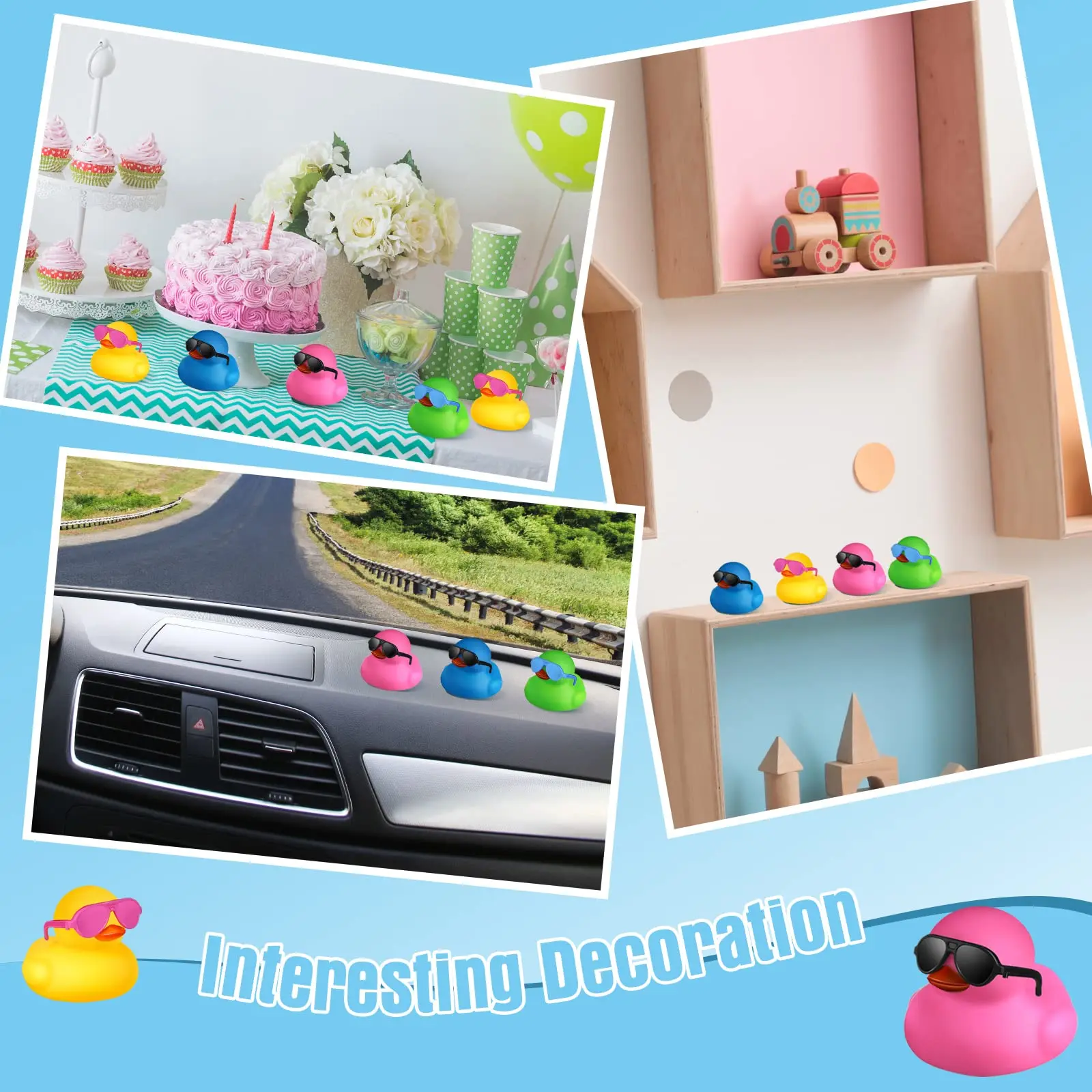 6/12/24/48PC Mini Rubber Ducks Color Ducwith Sunglasses Sets Duck Toy Rubber Ducks Cute Float Duckies for  Birthday Party Favors