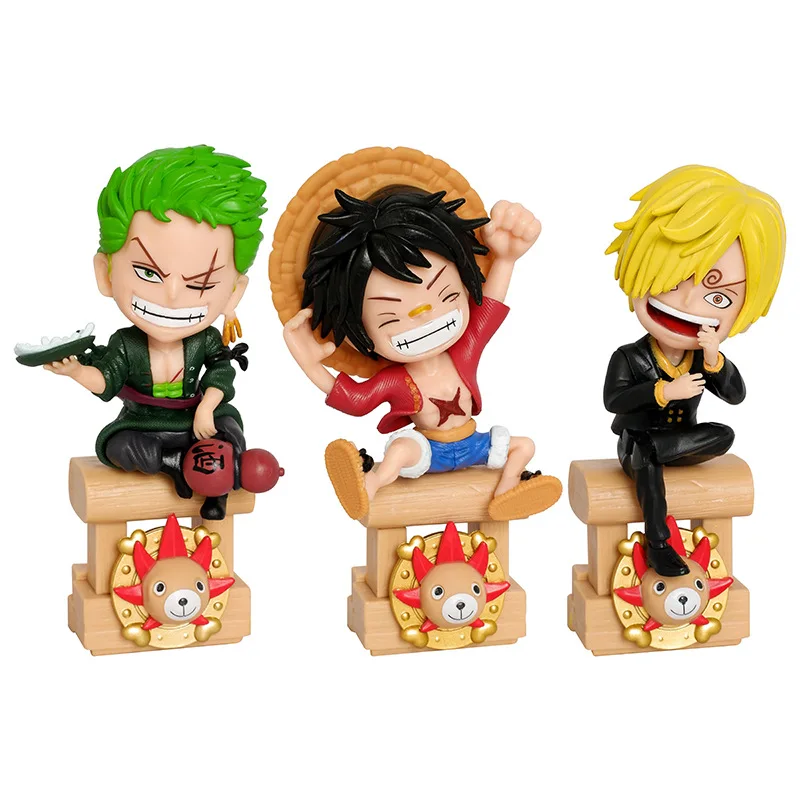 Kawaii Anime One Piece Luffy Roronoa Zoro Sanji with Thousand Sunny Boats PVC Action Figure Statue Collectible Model Toys Doll