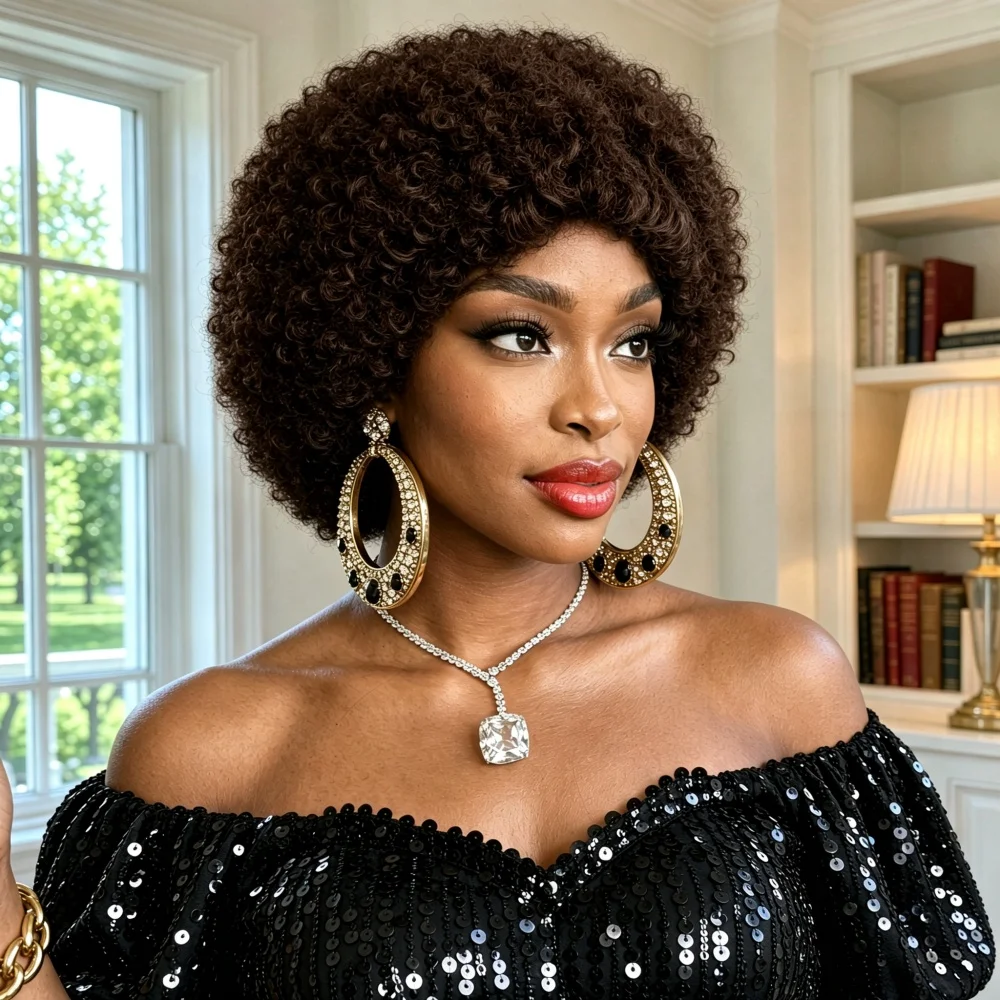 180% Density Pixie Cut Wig full machine made Human Hair Afro Kinky Curly Short Bob Style Natural Color,for Everyday Use Music