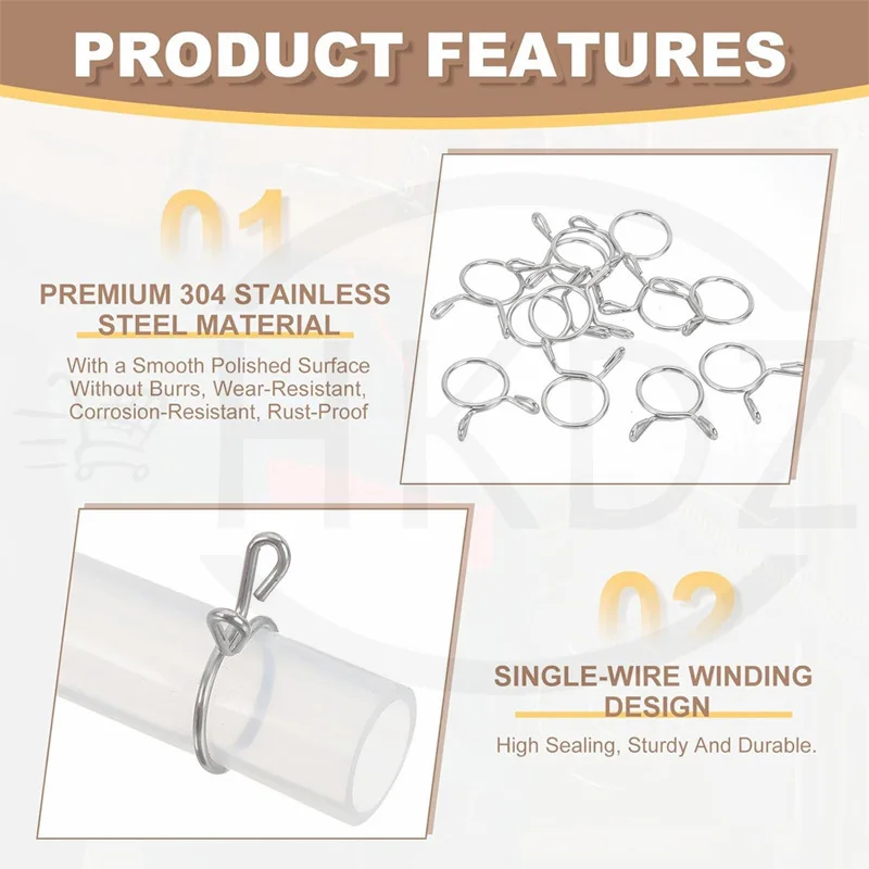 Inner Diameter 3mm- 75mm Hose Clamp Single or Double Stainless Steel Tube Spring Clips Fuel Line Hose Clamps Sealing Pipe Clips