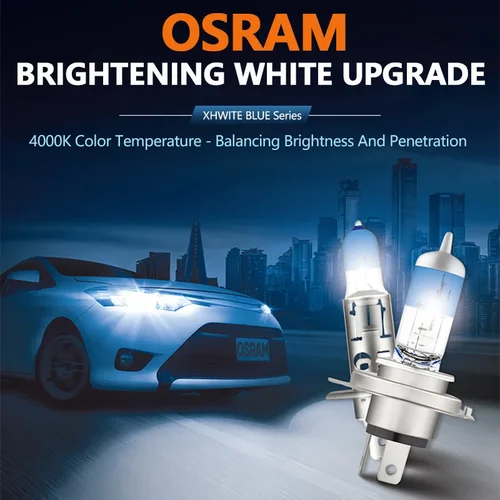 Imagen 2 del producto OSRAM H1 H4 H7 H11 HB3 9005 XWHITE AZUL faro halógeno para coche 4000K blanco cálido + 30% lámparas brillantes para automóvil aspecto de xenón XWB Original