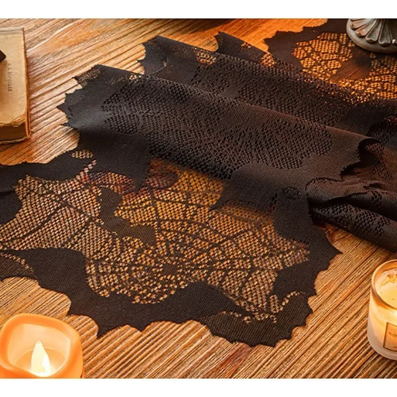 Halloween Spider Web Bat Table Flag Cutout Spooky Party Ambiance Decorations Long Tablecloth Props Decorative Cloth Decoration