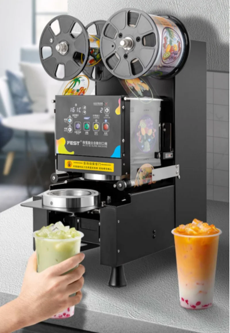 Commercial Automatic Stainless Steel Cup Sealing Machine 95/90/89/88MM Caliber Bubble Tea Plastic PP PE PC Paper Cup Sealer