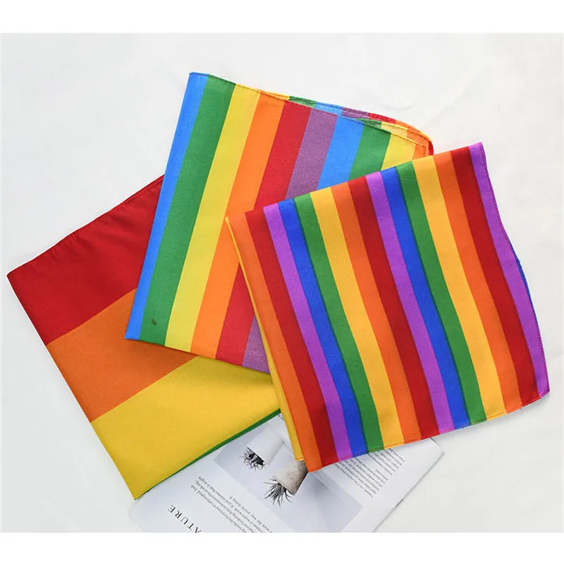 Rainbow Stripes Square Scarf Hijab Outdoor Sports Hip Hop Polyester Headband Wristband Neck Tie for Pride Festival Gay Bandana