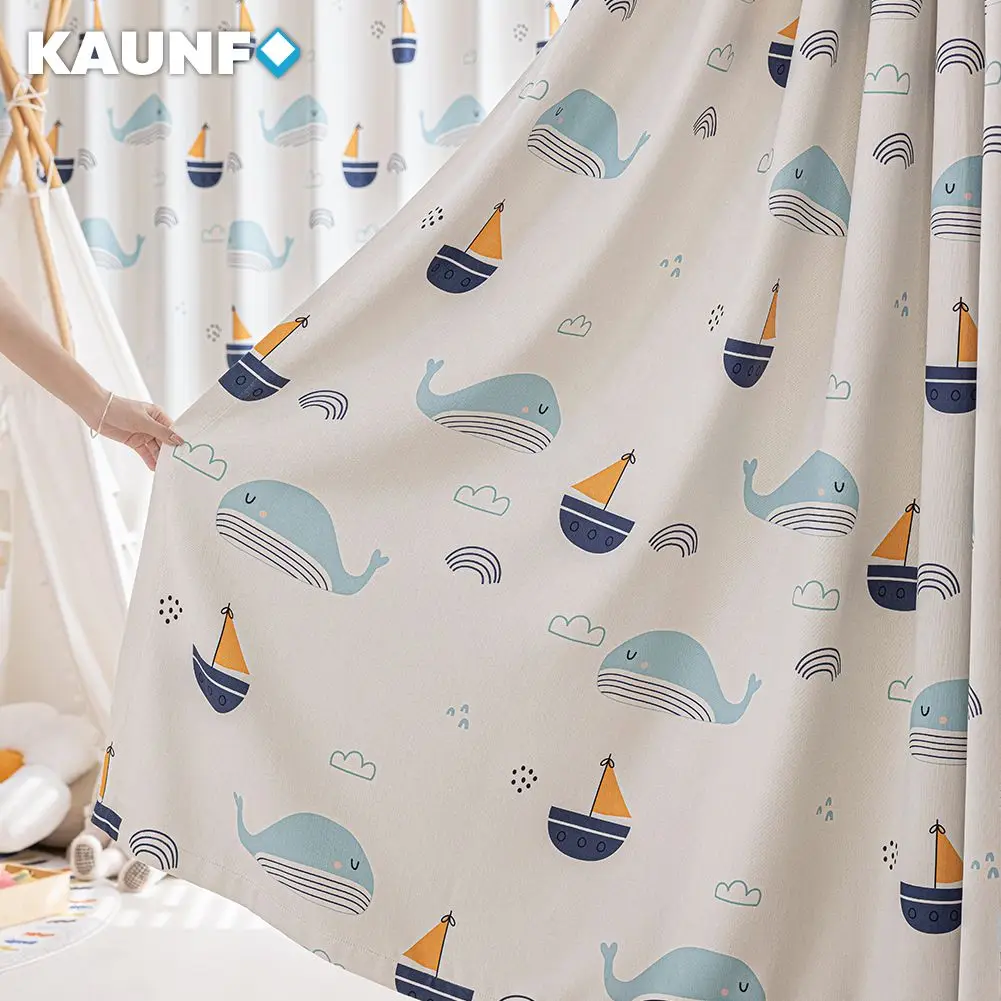 1PC High Quality Ins Style Curtains for Bedrooms Children's Rooms Whale Sailboat Printed Window Drapes Cute Home Decor