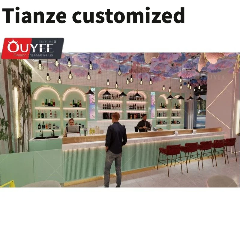 Customized-3D Bubble Tea Shop Interior Design Coffee Shop Tables And Chairs Wooden Furniture Bubble Tea Counter Coffee Shop