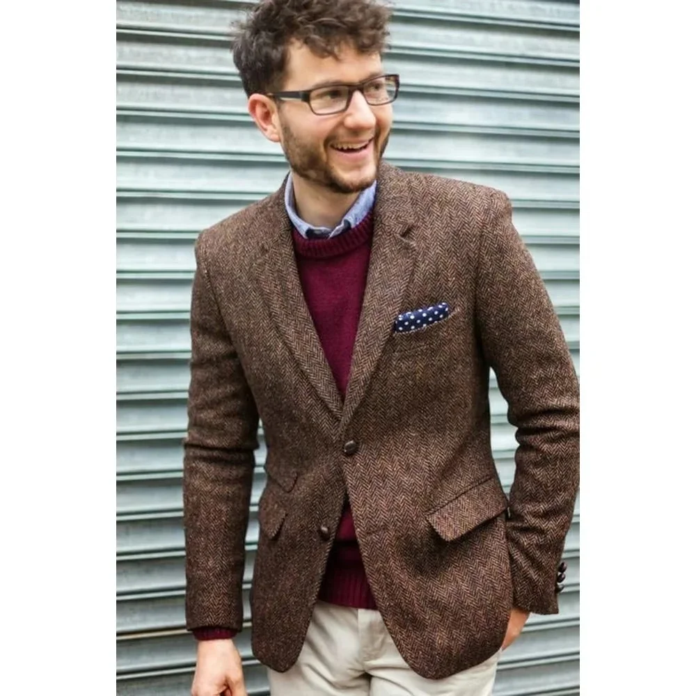 

Мужской костюм, однобортный, с лацканами, формальный, приталенный, с узором «елочка», повседневный для свадьбы, пиджак, ужина, вечеринки, интервью