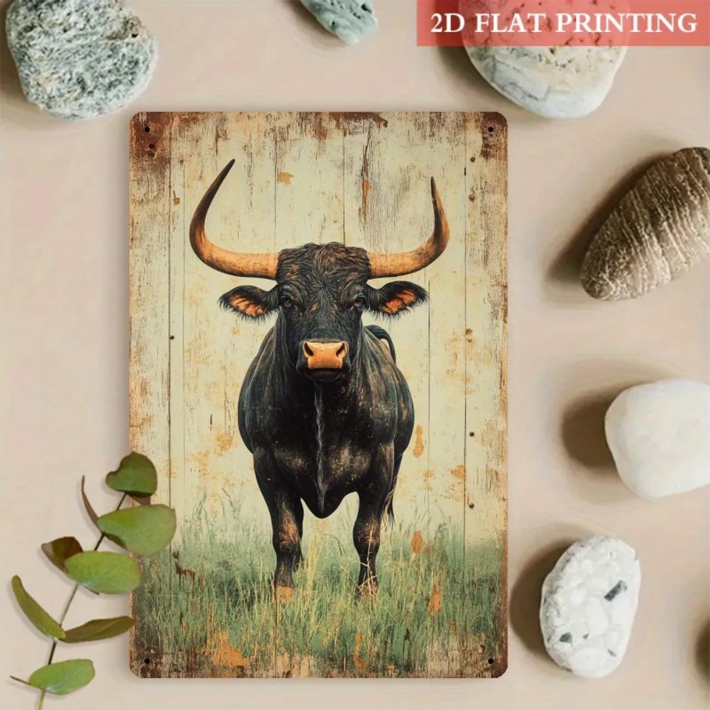 Letrero Metálico Vintage con Diseño de Toro |   Arte Rústico de Pared de 8x12 Pulgadas para Granja, Rancho y Cabaña |   Regalo para Entusiastas