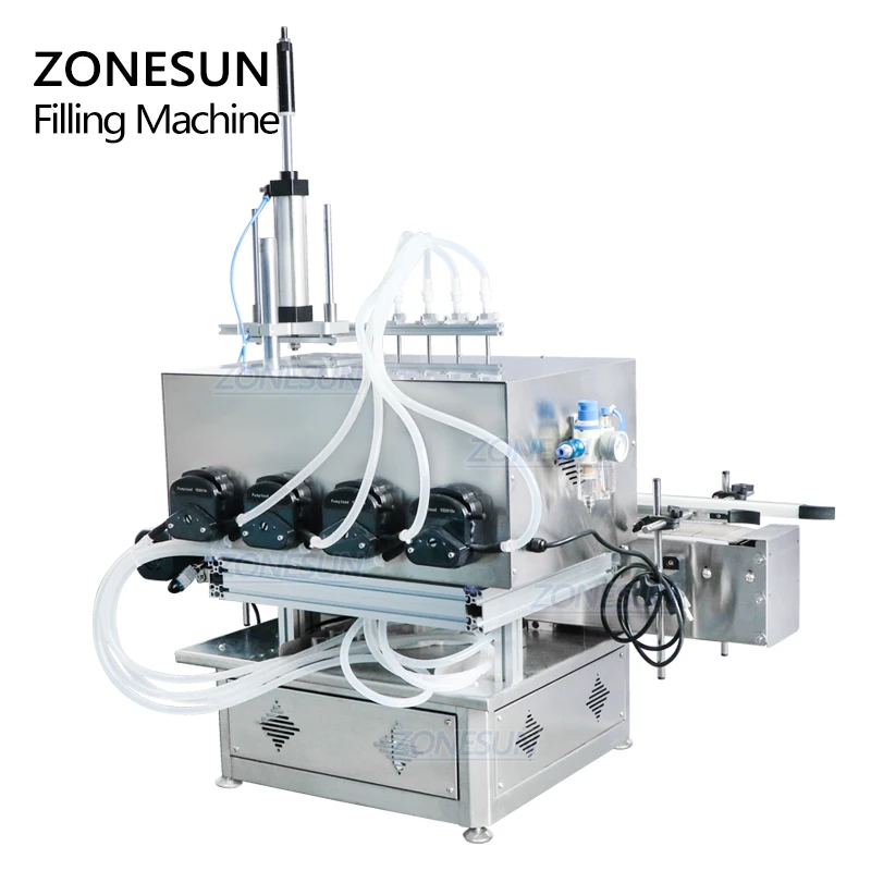 Zonesun ZS-DTPP4D desktop automático quatro bocais de mergulho suco água espumoso líquido bomba peristáltica máquina enchimento