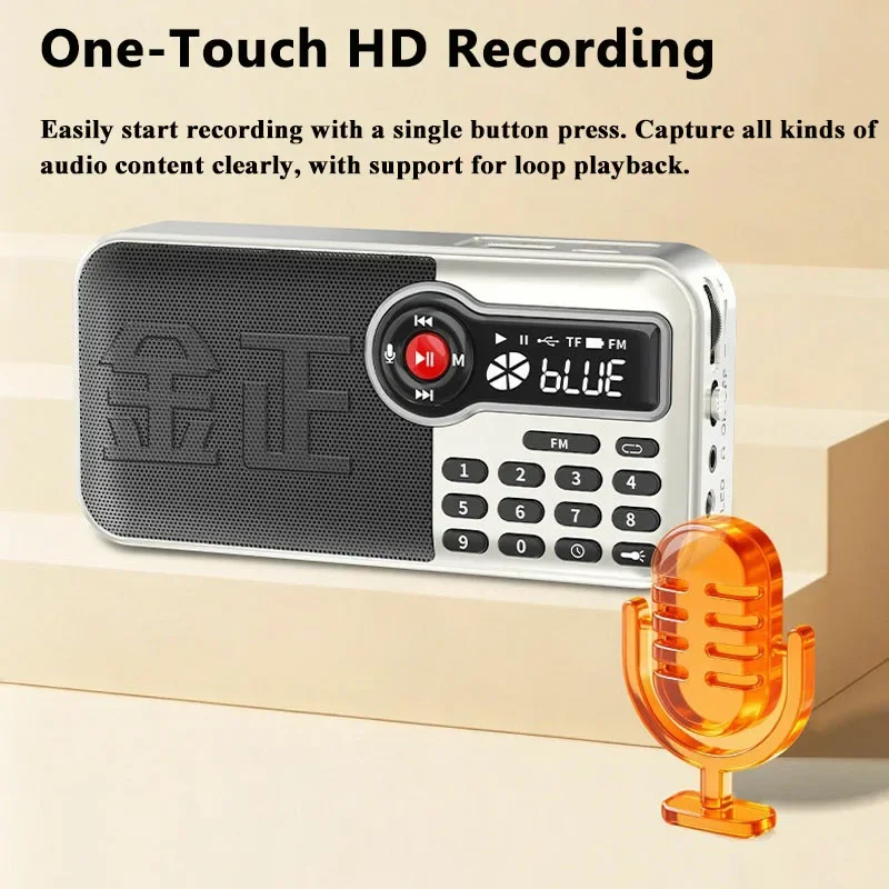 RPortable Mini Pocket Rechargeable Bluetooth Speaker High Sensitivity FM Radio Recorder Bright Flashlight TF Card USB Player