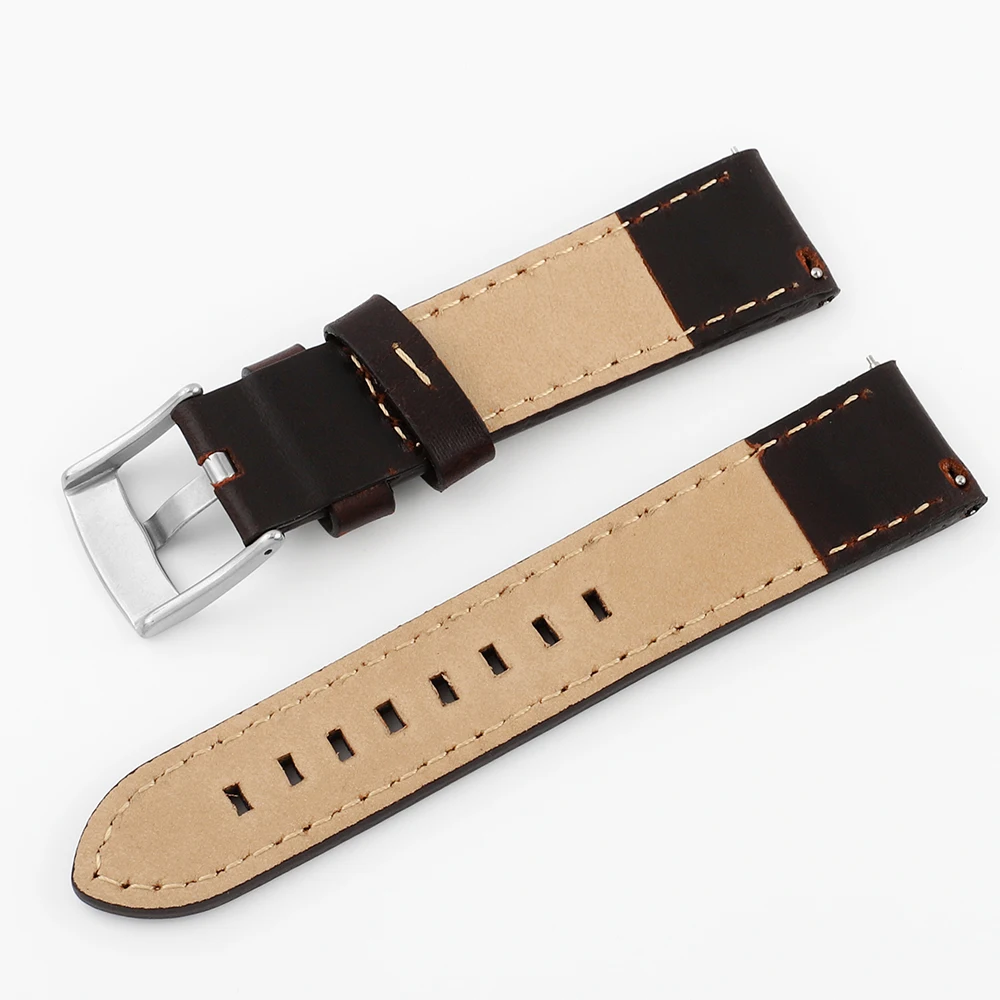 Rivets Quick Release Watch Strap Band 20mm 22mm Coffee Brown Watchband Stainless Steel Buckle Wrist Belt Bracele