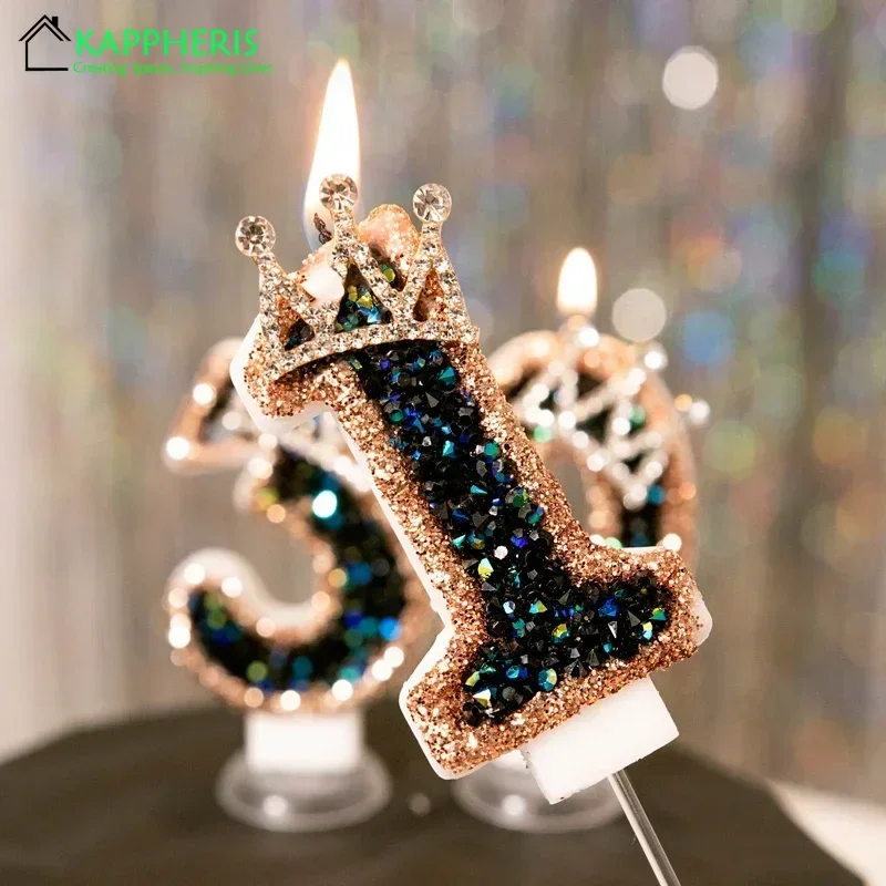 Sparklers Birthday Candle 1 Year Black Gold Birthday Candles with Topper Princess Crown Candle for Party Decor