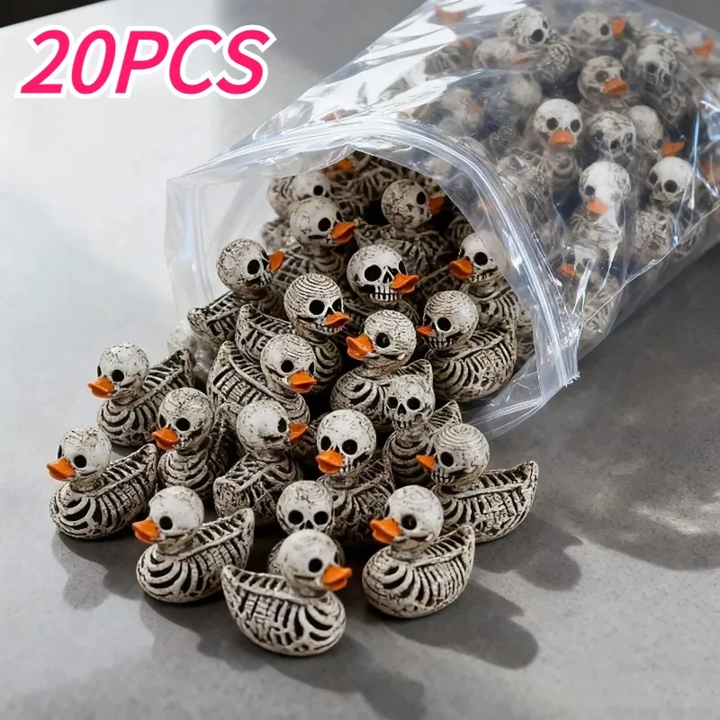 20-Pack 0.6in Cute Skull Ducks - Resin Figurines for Halloween, Home, Office, Desk Decor
