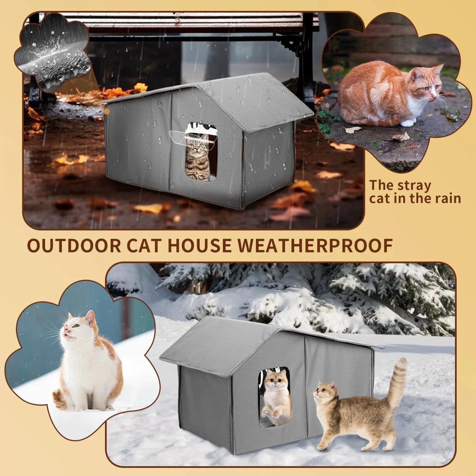 Multi temporada ao ar livre casa de gato telhado destacável impermeável abrigo quente dobrável cama para animais de estimação para gatos vadios cães pequenos cama universal